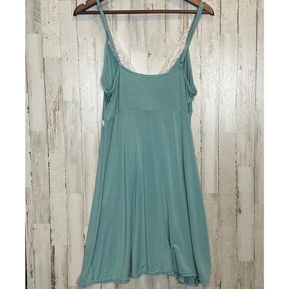 Slip Dress Chemise Sz Large Teal Blue Green Lace Trim Babydoll Coquette Siren - Picture 2 of 6
